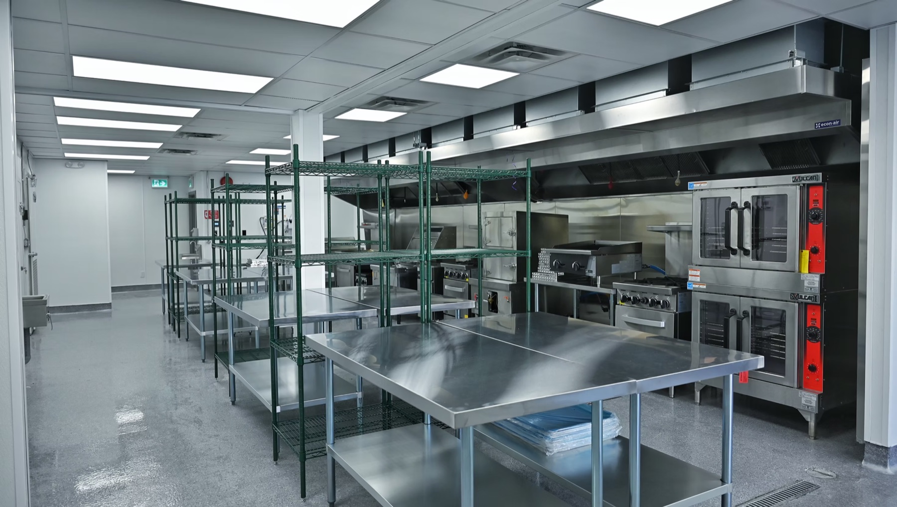 The stainless-steel commercial kitchen at SFE Commissary Kitchen for Everyone in Richmond, British Columbia